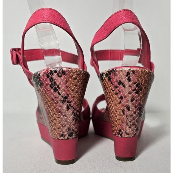 Cole Haan Paley Sz 9.5 Punch Pink Leather Snake Print Snakeskin Wedge Heels - Picture 6 of 10